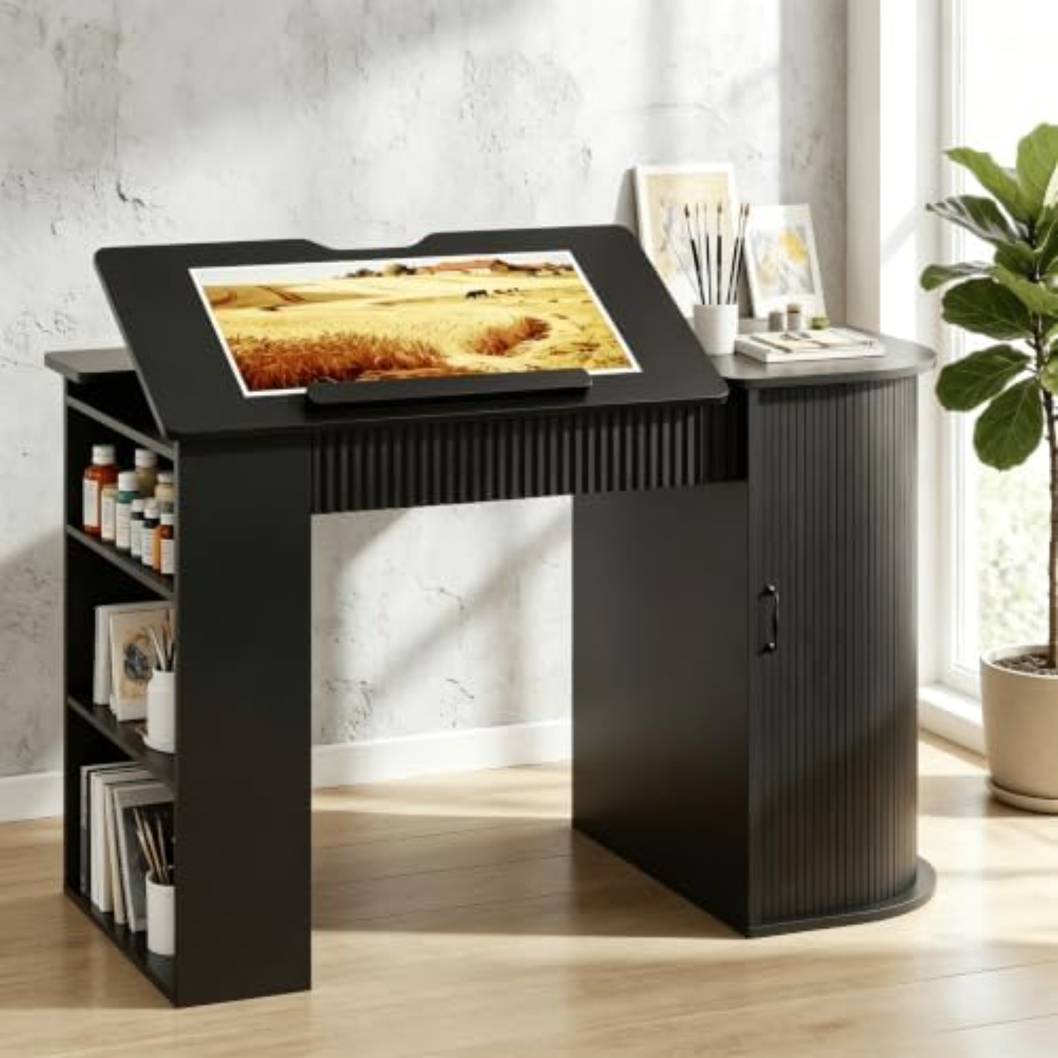Art Crafting - Drafting Table with Storage Cabinet &