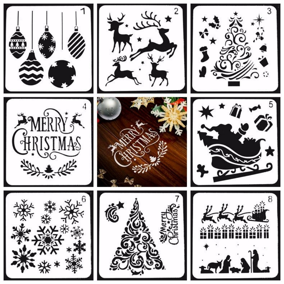 Art And Craft Xmas Tree - 8/12/16pcs Christmas Painting Templates Stencils Xmas