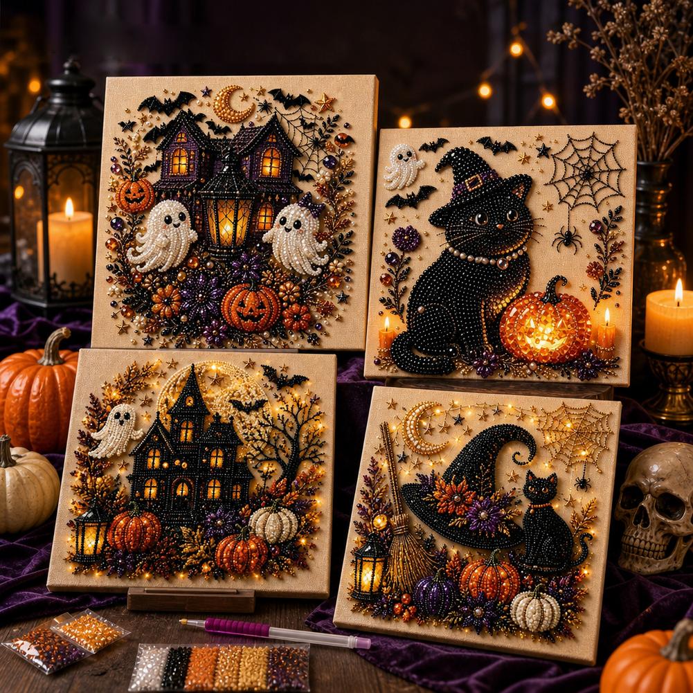 Art Craft Cat - Halloween Ghost & Pumpkin 3D Pearl