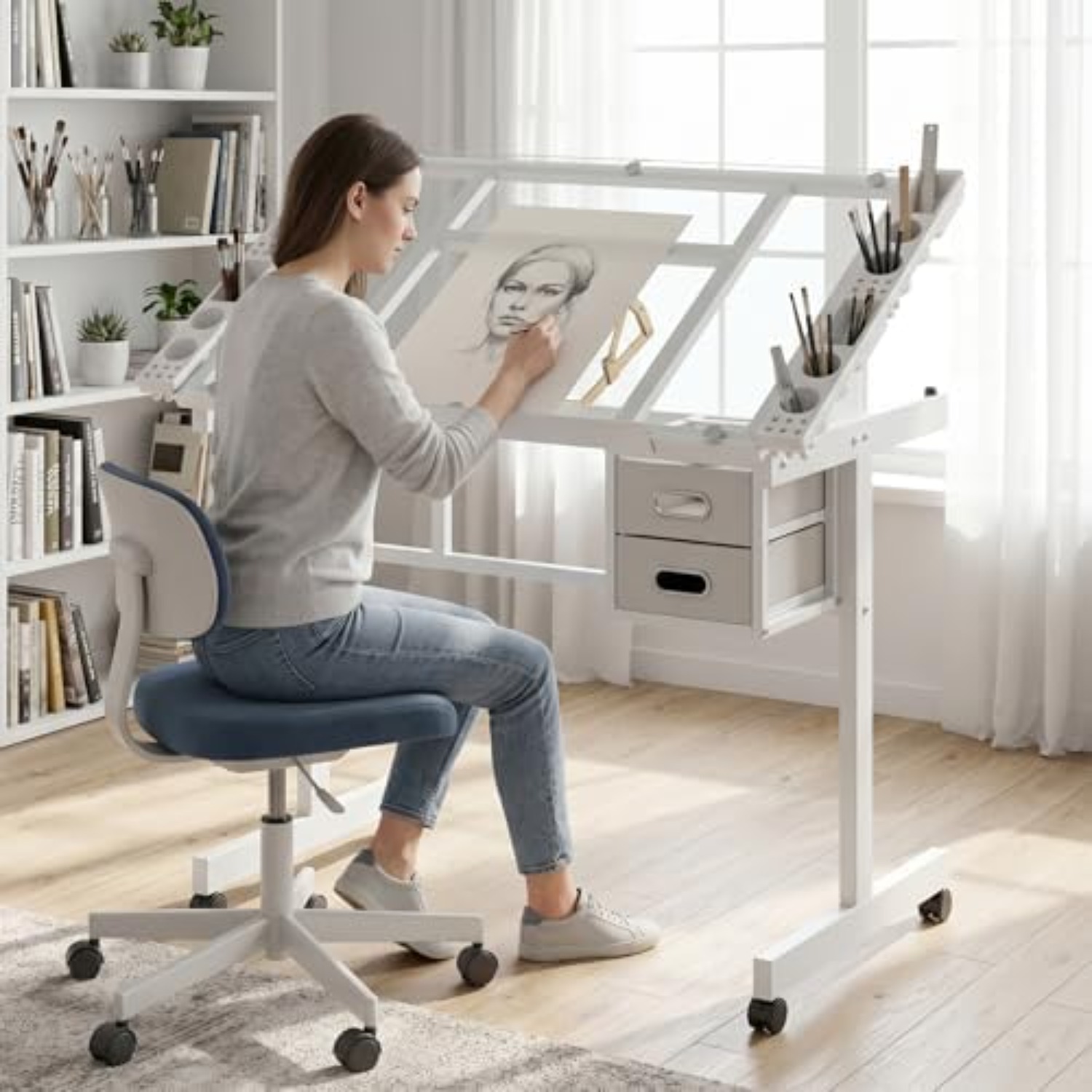 Art Crafting - Rolling Drafting Table Desk, Painting Table