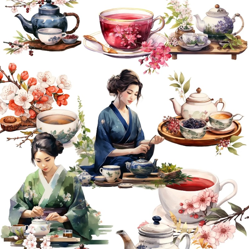 Art And Craft Photos - Cute Watercolor Tea Ceremony, Art Stickers