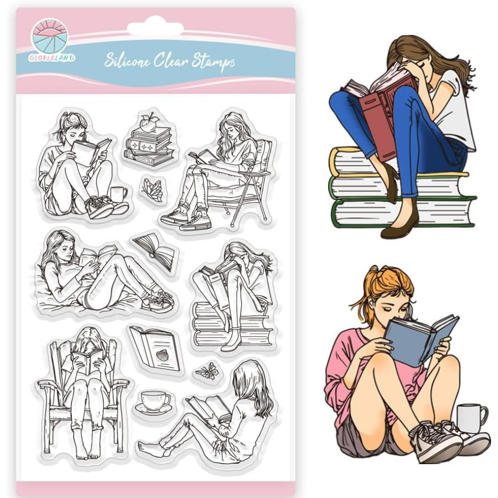 Lady and Books Clear Stamps Bo - огляд і ціна Rubber Stamp Blank