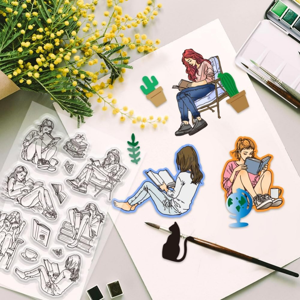 Lady and Books Clear Stamps Bo - огляд і ціна Rubber Stamp Blank