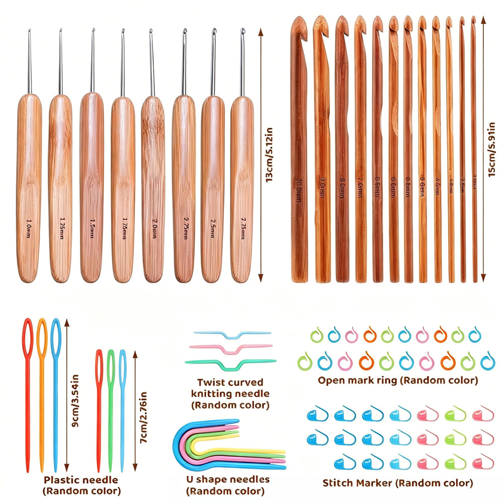 74pcs Bamboo Crochet Hooks Set - огляд і ціна Art Craft Material