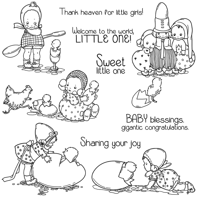 Cute Baby Kids and Egg Chicks  - огляд і ціна Rubber Stamp Blank